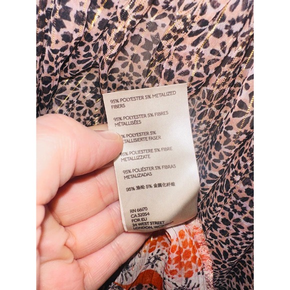 P2 Free People Aliyah Peasant Tunic Top Orange Mixed Print Metallic Boho Medium - Picture 6 of 7